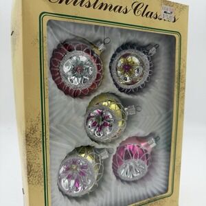 Commodore Christmas Classics Indent Glass Ornaments Romania 5 VTG Multi colored